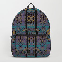 Geometric Stained Glass - 80s Marigold, Turquoise & Magenta Pattern on Black by artestreestudio Backpack
