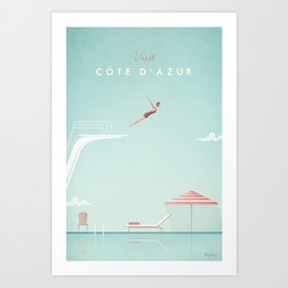 Vintage Côte d'Azur Travel Poster Kunstdrucke | People, Retro, Swimming, Illustration, Girl, Swim, Painting, Summer, Graphic Design, Vector 
