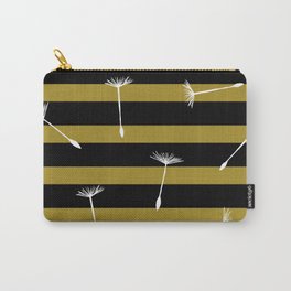 flying dandelion seeds simple seamless pattern on Yellow Olive Green stripes Background Carry-All Pouch