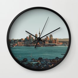 Auckland, New Zealand Travel Artwork Wall Clock | Waterfront, Kiwiana, Viaduct, City, Jaffa, Aotearoa, Sky, Kiwi, Graphicdesign, Skyline 