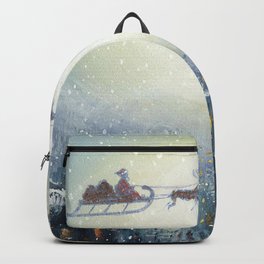 Holiday Christmas Santa Sleigh Reindeer Painting Backpack