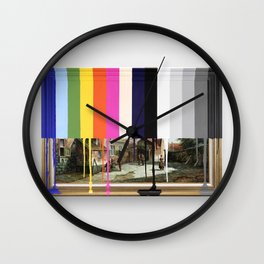 Garage Sale Painting of Peasants with Color Bars Wall Clock