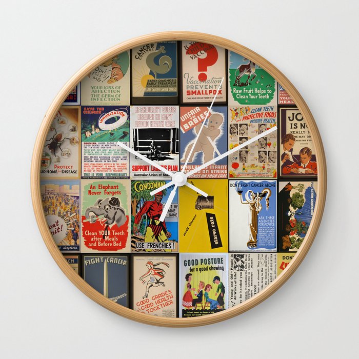 Full Vintage Poster Collage Wall Clock By Themob13 Society6