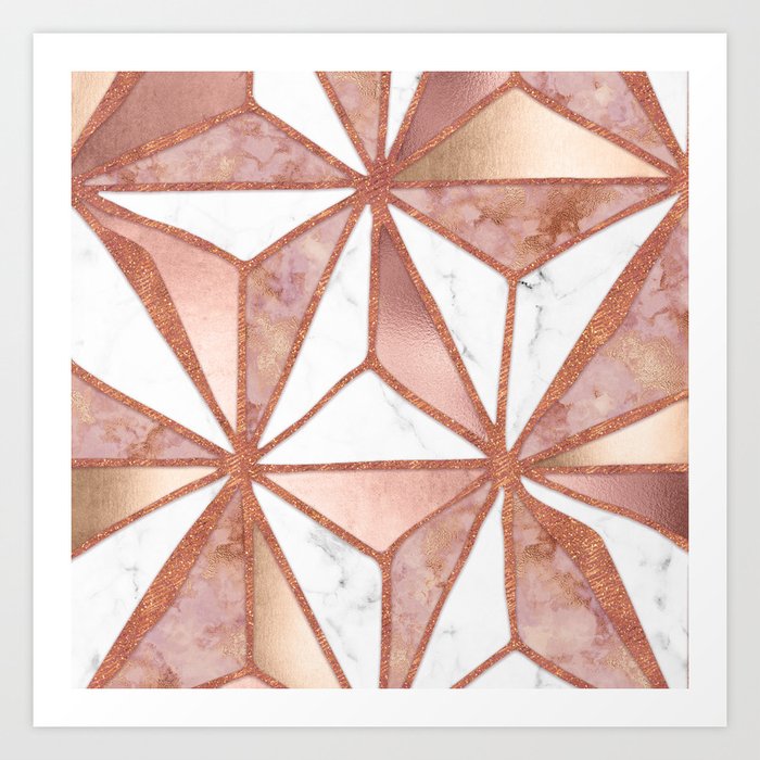 Rose Gold Marble Geometric Abstract Art Print By Glimmersmith