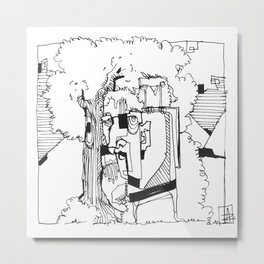Out In The Woods Metal Print | Black and White, Illustration, Nature, Pop Surrealism 