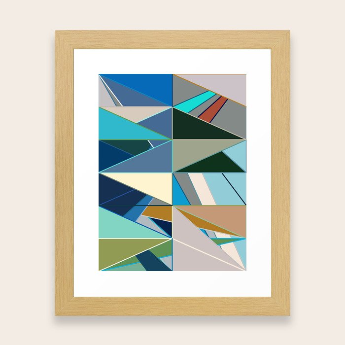 MidCentury Modern Abstract, Turquoise and Neutrals Framed Art Print by