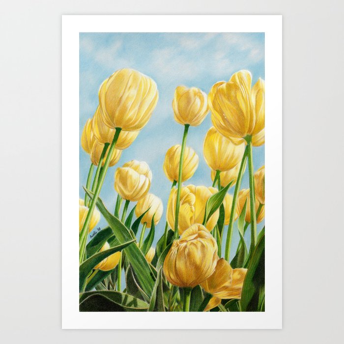 Colors of Spring Art Print | Drawing, Pastel, Illustration, Realism, Illustration, Nature, Tulip, Flower, Colors-of-spring, Spring