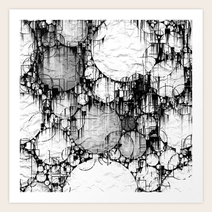 Glitch Black White Circle Abstract Art Print By Artaddiction45