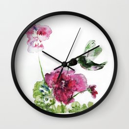 Chuparosa checking out all the Pink Pink Hollyhocks by CheyAnne Sexton Wall Clock