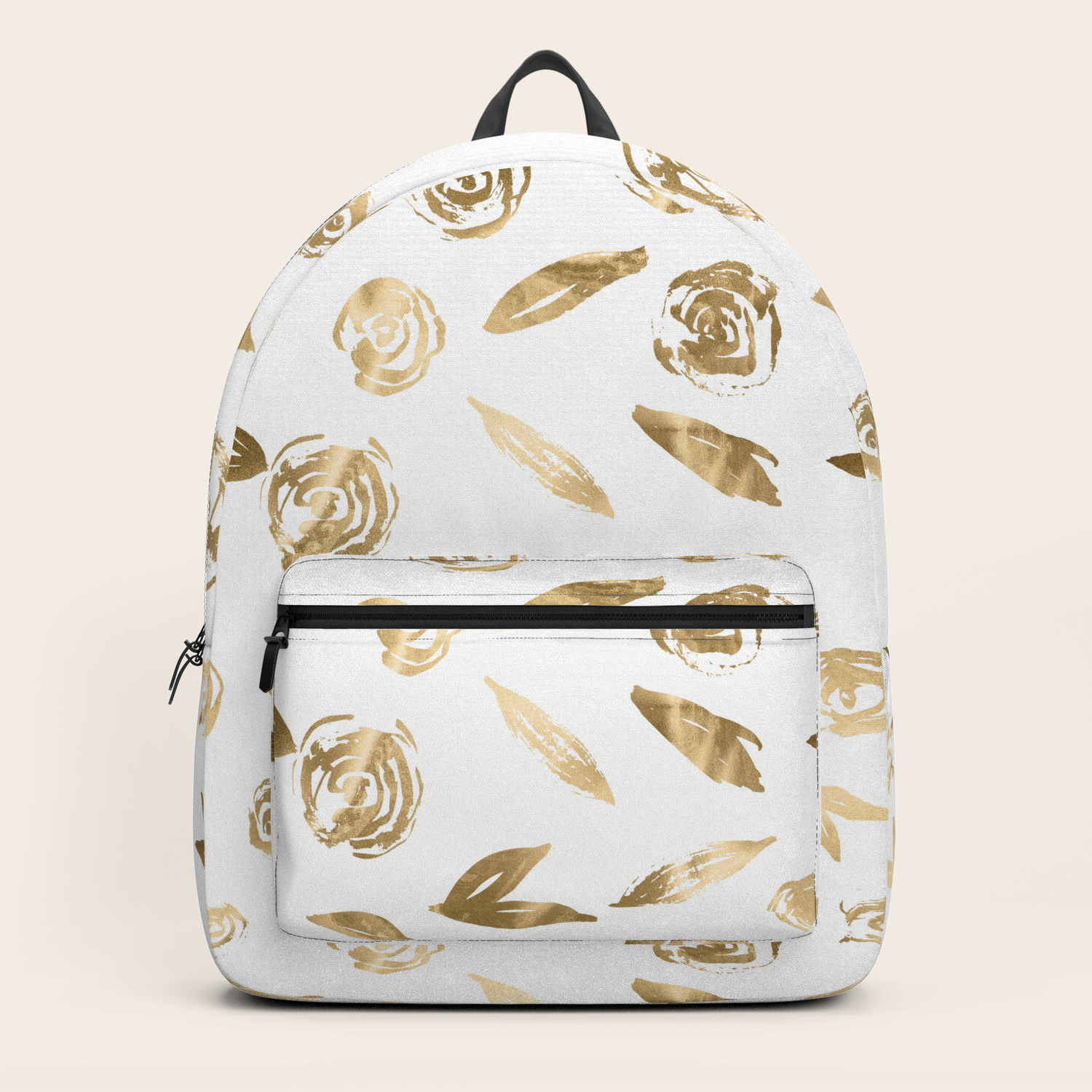white and gold backpack