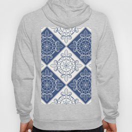 traditional bohemian white  navy blue moroccan tile pattern Hoody