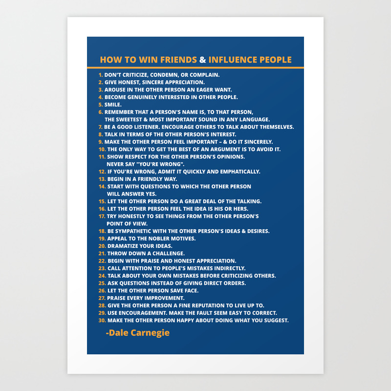 Dale Carnegie How To Win Friends And Influence People Quote Poster Art Print By Zoniedesign Society6