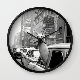 Llama Riding in Taxi, Black and White Vintage Print Wall Clock
