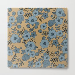Romantic English Botanical flower Garden cinnamon blue Metal Print | Leaves, Botanical, Spring, Vintage, Autumn, Blossom, Minimal, Gardens, Fall, Graphicdesign 