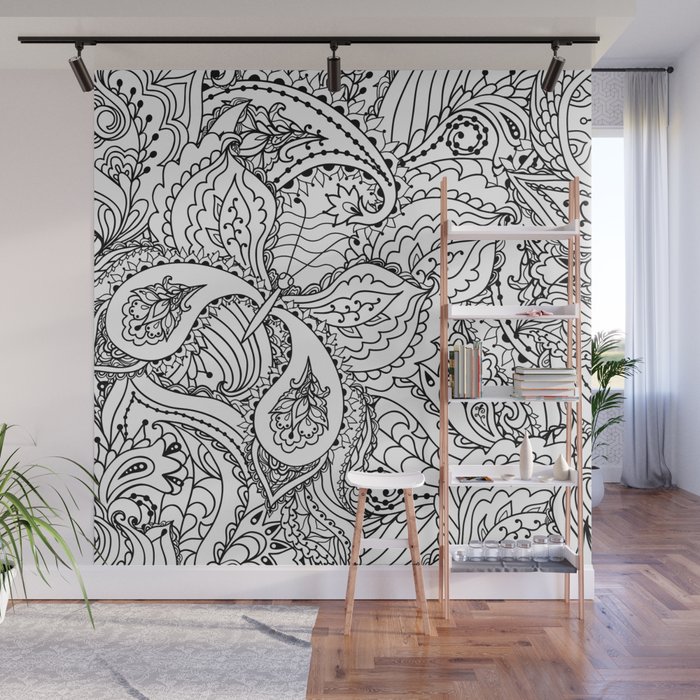 Black white hand painted watercolor butterfly abstract floral Wall Mural by  pink_water | Society6