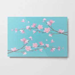 Cherry Blossom - Robin Egg Blue Metal Print