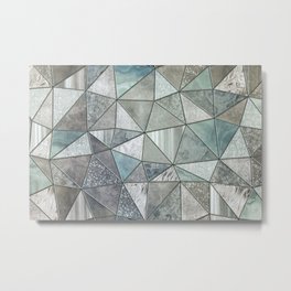 Teal And Grey Triangles Stained Glass Style Metal Print