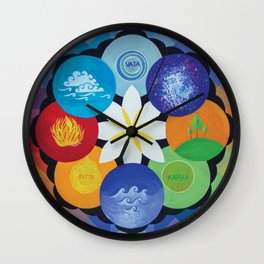 Ayurveda mandala - Pitta, Vata and Kapha doshas Wall Clock | Pillow, Seat, Vatadosha, Pittadosha, Drawing, Ayurveda, Flower, Color, Temperapaint, Art 
