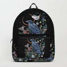Moon Raven  Backpack | Moth, Animal, Dark, Botanical, Garden, Painting, Witch, Night, Floral, Bird 