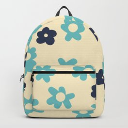 Retro Navy Pale Blue Flowers Petals Beige Background Home Decor Backpack