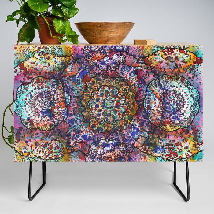 Stain 23 Credenza | Painting, Acrylic, Crochet, Doily, Lace, Mandala, Abstract, Fine-art, Painting, Color