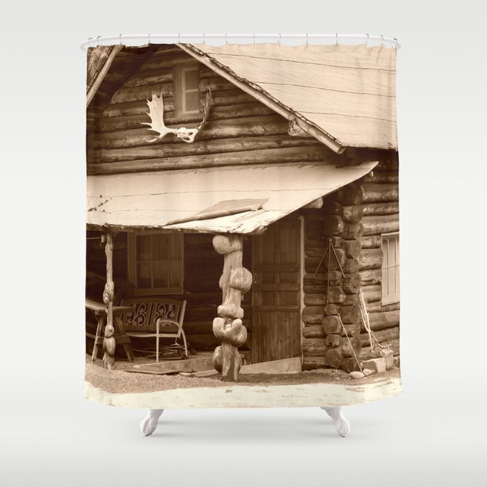 Old Log Cabin Shower Curtain By Alaskan, Log Cabin Curtains