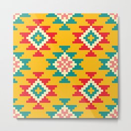 Bold and Vibrant Native Inspired Pattern on Yellow Metal Print