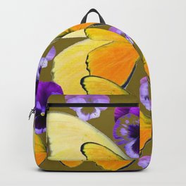 SPRING PURPLE PANSY FLOWERS & YELLOW BUTTERFLIES GARDEN Backpack