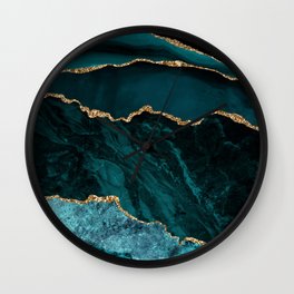 Teal Blue Emerald Marble Landscapes Wall Clock