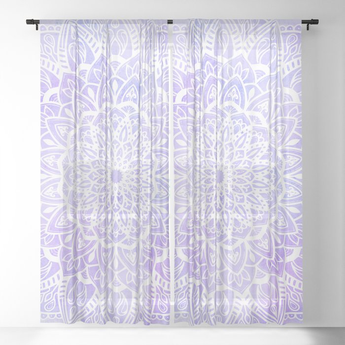 White Mandala On Pastel Blue And Purple, Purple And White Curtains
