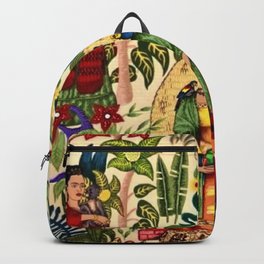 Coyoacán Mexican Garden of Casa Azul Lush Tropical Greenery Floral Landscape Painting Backpack