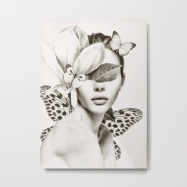 PORTRAIT /Woman with flower and butterflies Metal Print