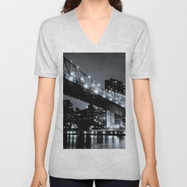 New York Night Black & White V Neck T Shirt