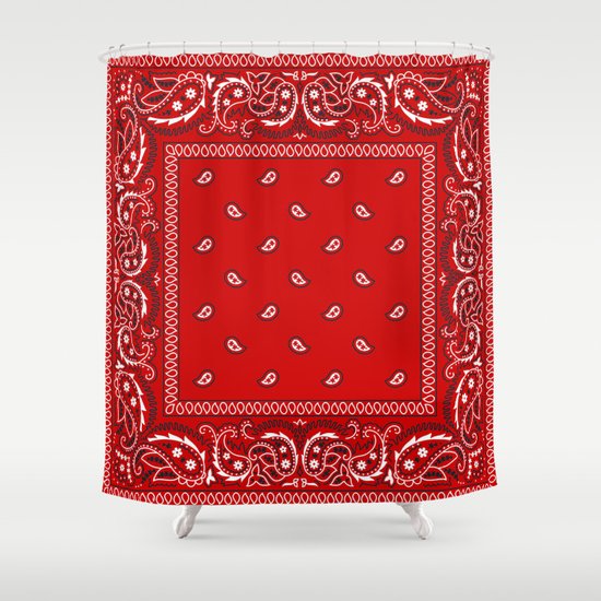 Paisley Bandana Red Southwestern Boho Shower Curtain by