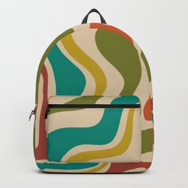 Liquid Swirl Retro Abstract Pattern in Mid Mod Colours on Beige Backpack