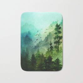 Mountain Morning Badematte | Forest, Landscape, Mountain, Wood, Art, Watercolor, Digital, Wonderlust, Home Decor, Adventure 