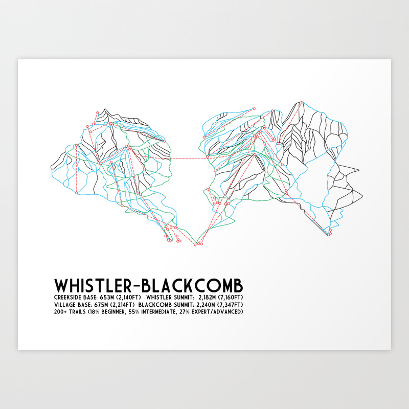 Whistler Blackcomb Bc Canada Minimalist Trail Map Art Print By Circlesquarediamond Society6 Minimalist Trail Map Art Print By