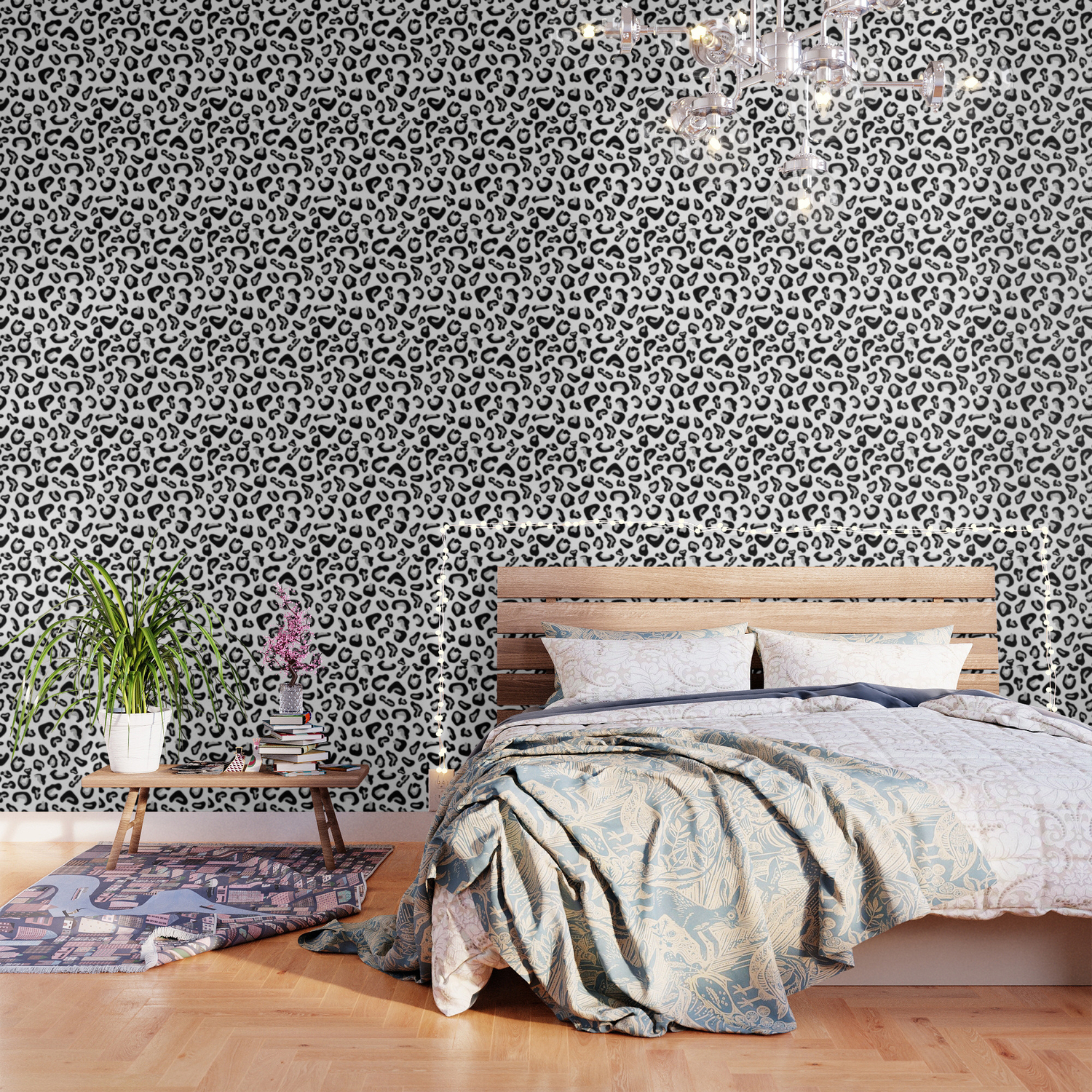 >Hipster Girly Black Silver Glitter Cheetah Animal Print Wallpaper By Pink Water Society6