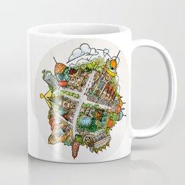 Tiny Planet Coffee Mug | Miniature, Sphere, Planet, Color, Ink, Buildings, Clouds, Tiny, Watercolor, Painting 