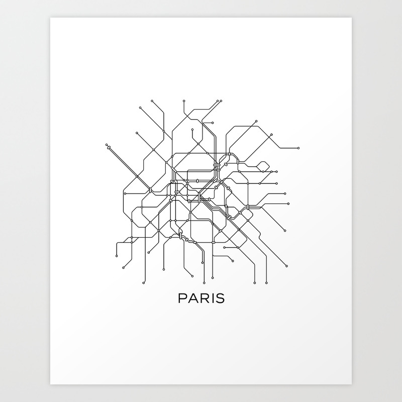 Paris Metro Map Subway Map Paris Metro Graphic Design Black And White Canvas Metropolian Art Art Print By Printablelifestyle Society6