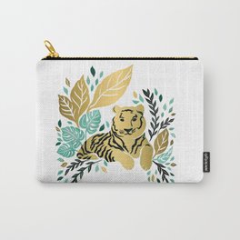 Gold and Mint Tiger in Jungle by Linda Sholberg Carry-All Pouch
