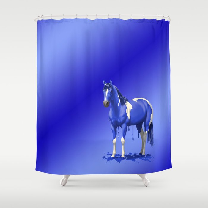 Royal Blue Pinto Dripping Wet Paint, Horse Shower Curtains