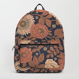 Peach, Dusty Rose, Mauve & Blue-Gray Floral Pattern Backpack