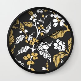 Nature Black, White and Yellow Coffee Plants and Seeds  Wall Clock