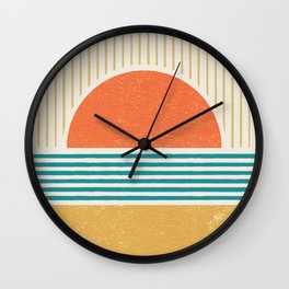 Sun Beach Stripes - Mid Century Modern Abstract Wall Clock