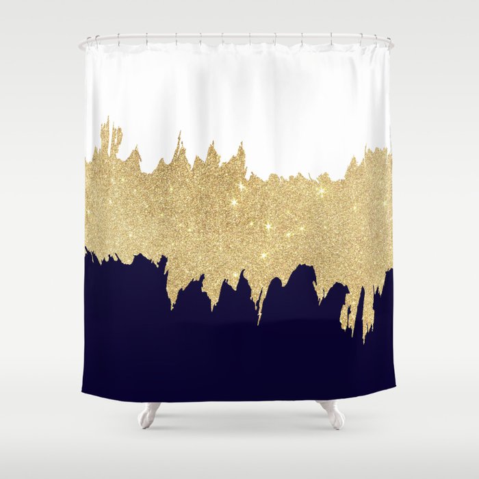 Modern Navy Blue White Faux Gold, Navy Blue And White Shower Curtain