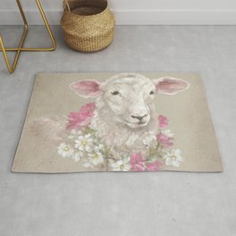 Sheep With Floral Wreath by Debi Coules Rug
