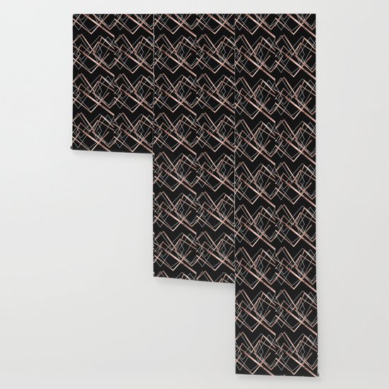 Rose Gold Black Linear Triangle Abstract Pattern Wallpaper By