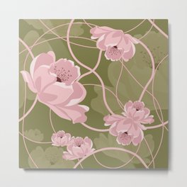 Abstra Rose // large scale // green background // Elegant Flowers Metal Print | Pink, Abstrarose, Rosespattern, Abstractdesign, Softcolors, Digital, Roseflowers, Elegantflowers, Pinkcolor, Rose 