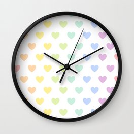 Pastel Rainbow Hearts Pattern Wall Clock